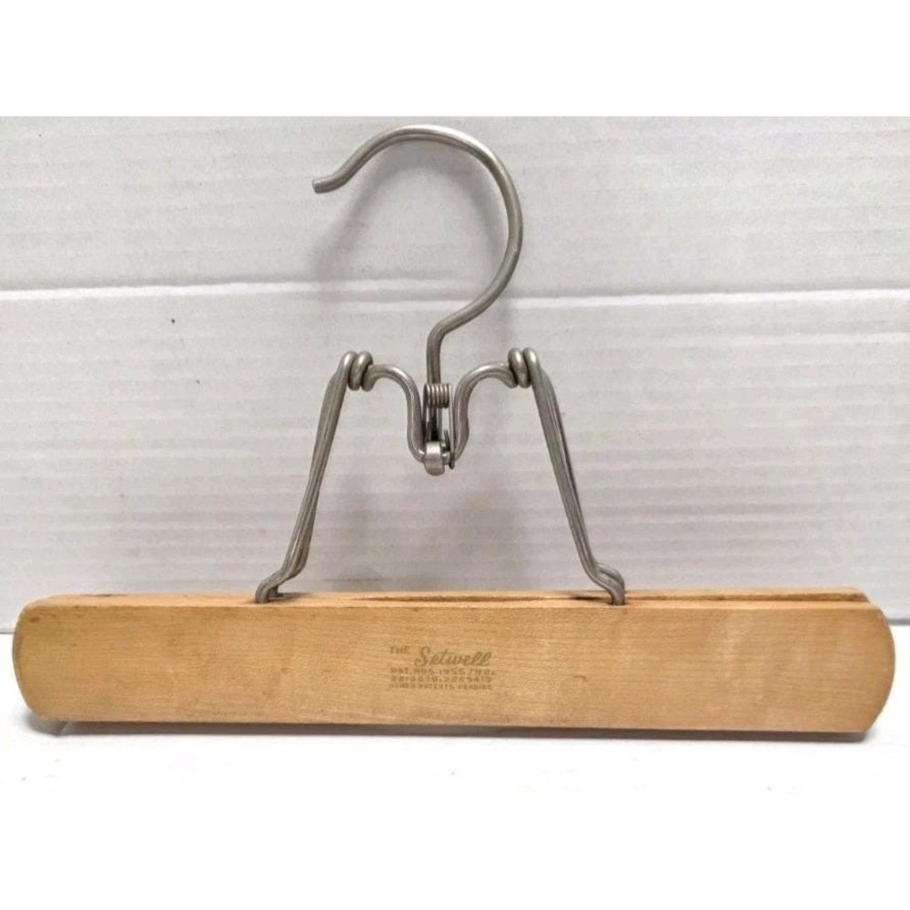 Vintage Setwell Wooden Clamp Skirt Pants Hanger Trouser Spring Grip Wood Hanger